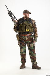 Whole Body Weapons-Rifle Man Pose with machine rifle White Army Athletic Bearded Studio photo references